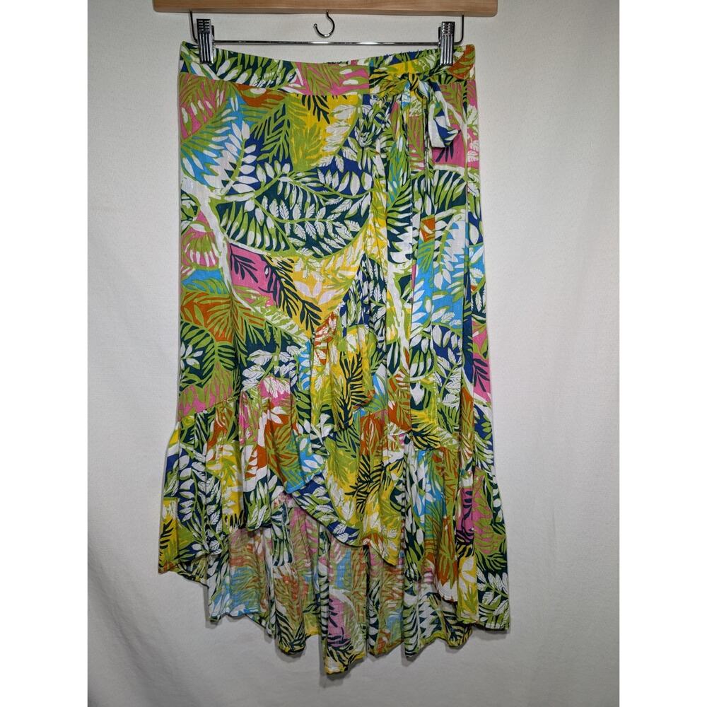 Nicole Miller‎ Womens Tropical Floral Print Faux Wrap Midi Skirt XS Beach Resort